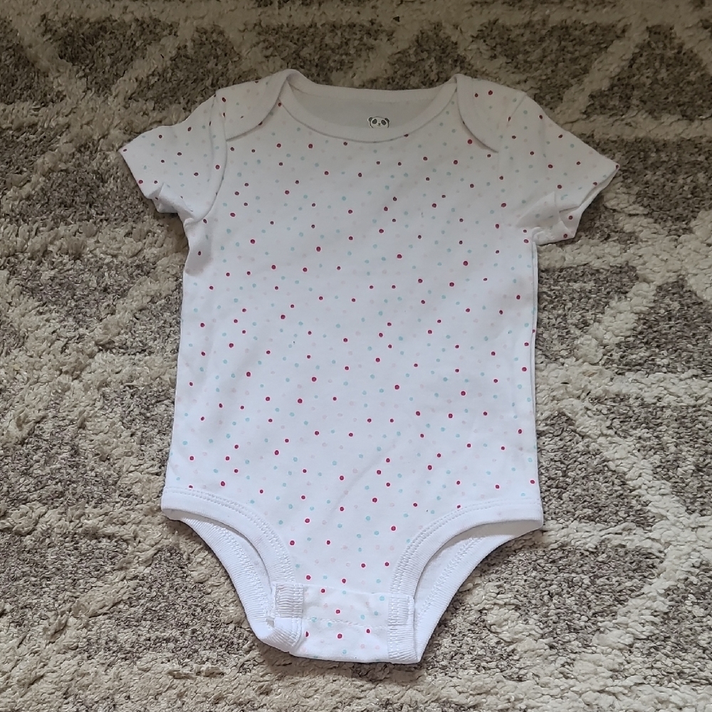 20 for $10 - Rococo Girls 6m White Onesie with Colourful Polka Dots